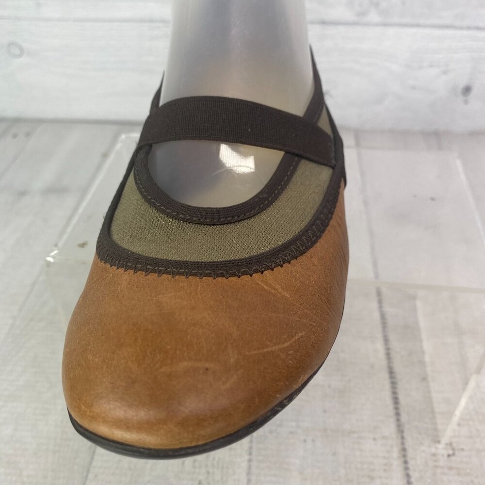 Sesto Meucci Brown Leather Gold Tone Metallic Mesh Mary Jane Ballet Flats Sz 8 N - Picture 15 of 16